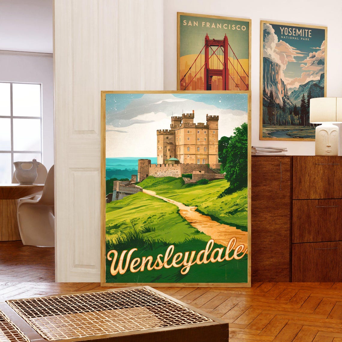 Wensleydale Historic Castle Hill Valley England Travel Poster - Image 5