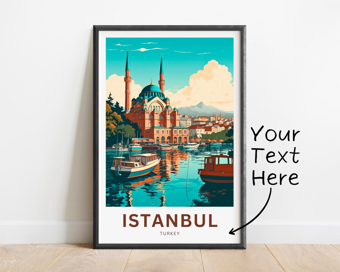 Personalized Istanbul Turkey Mosque Harbor Custom Text Travel Poster