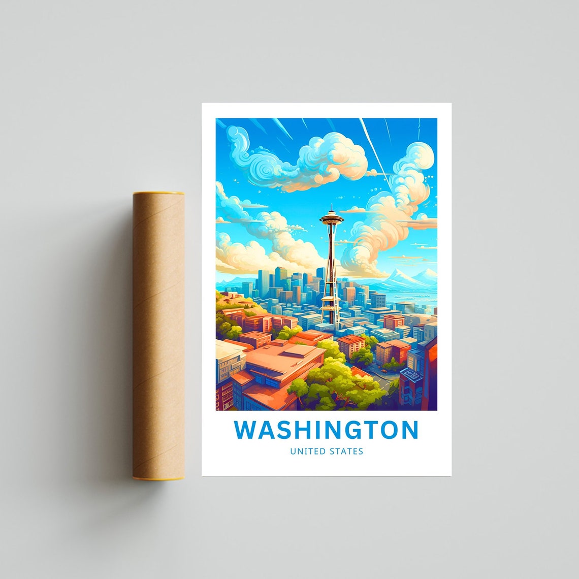 Washington Seattle Space Needle Skyline Cityscape Travel Poster - Image 4