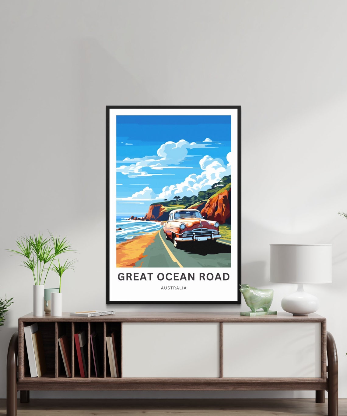 Great Ocean Road Australia Poster with Vintage Red Car Coastal Drive - Image 2