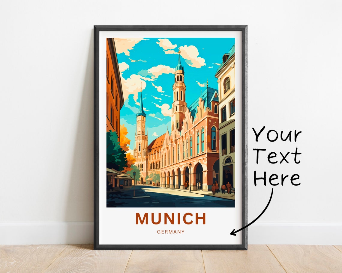 Munich Germany Town Hall Arcade Street View Vintage Art Poster - Image 2