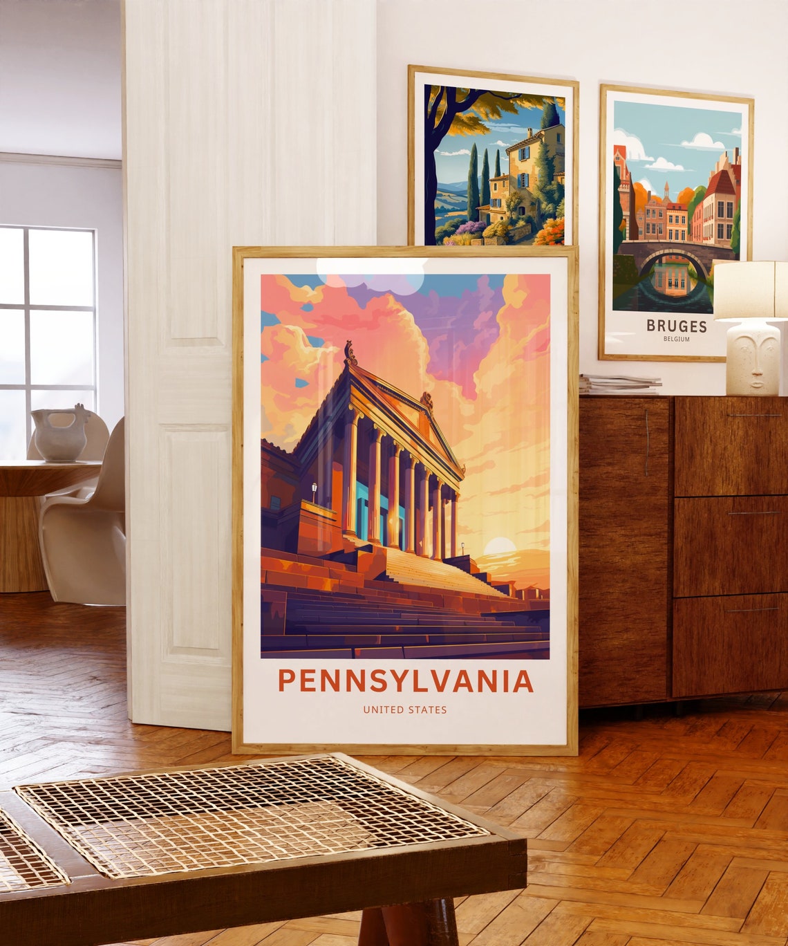 Pennsylvania United States Classical Temple Sunset Travel Poster - Image 5