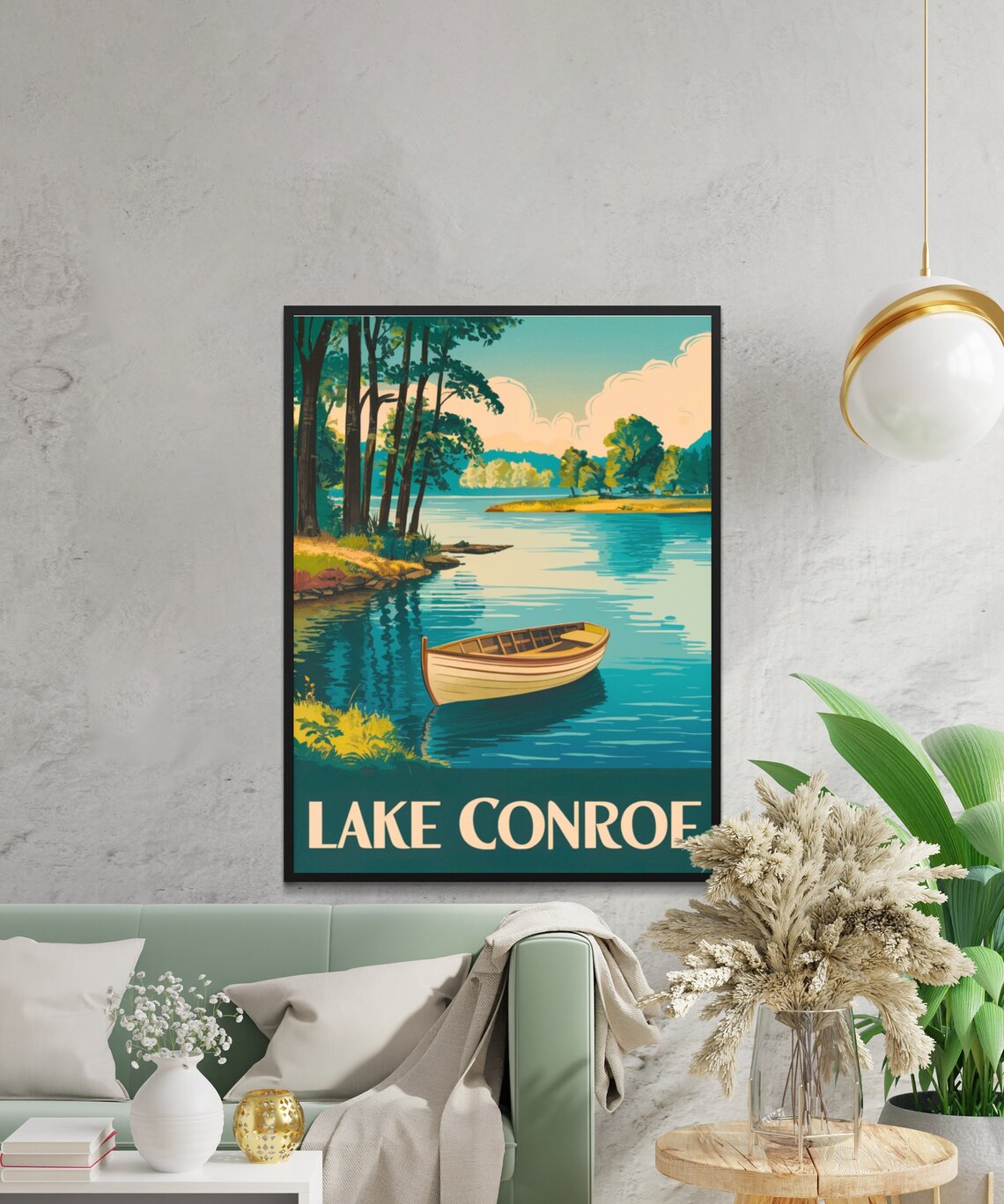Lake Conroe Texas Vintage Canoe Pine Shoreline Travel Poster - Image 2