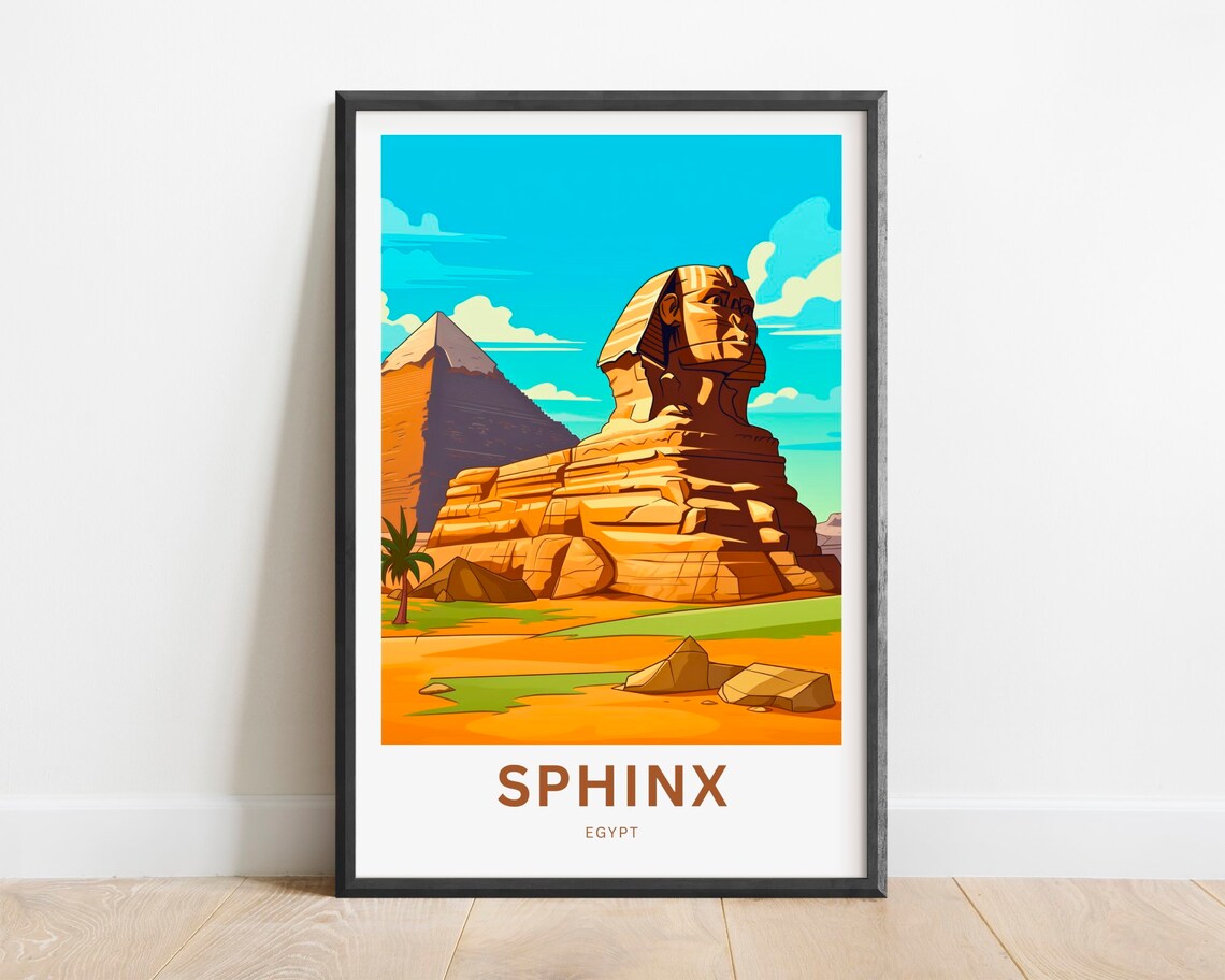 Great Sphinx of Giza Egypt Bright Cartoon Style Travel Poster