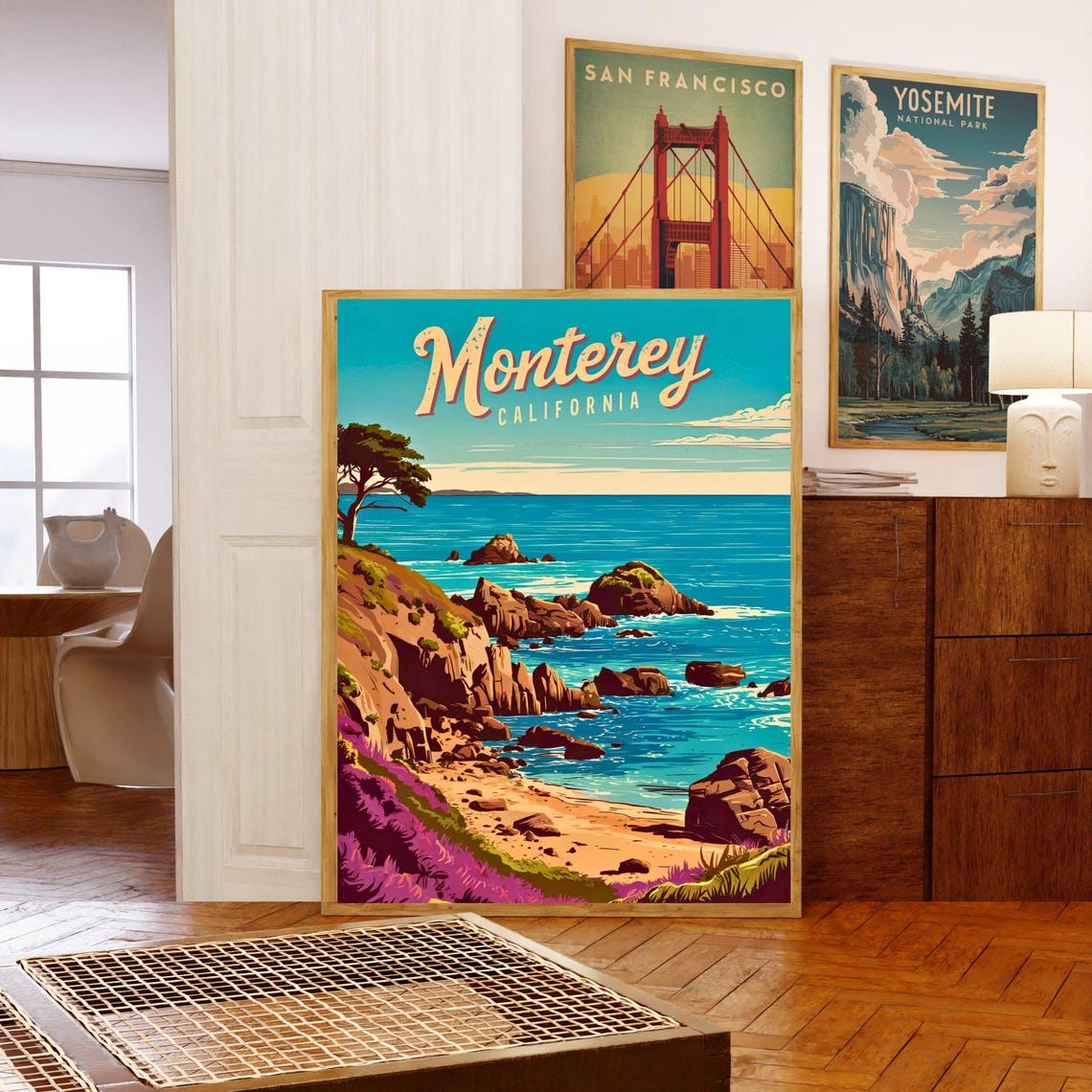 Monterey California Retro Rocky Cove Ocean Cliffs Travel Poster - Image 5