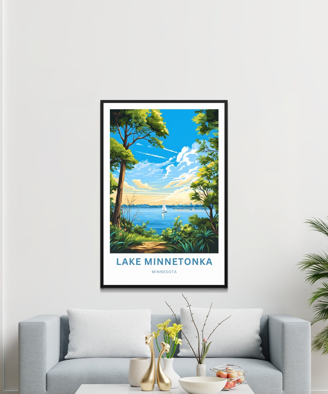 Lake Minnetonka Minnesota Tall Trees Lakeside Sail Scene Poster - Image 3