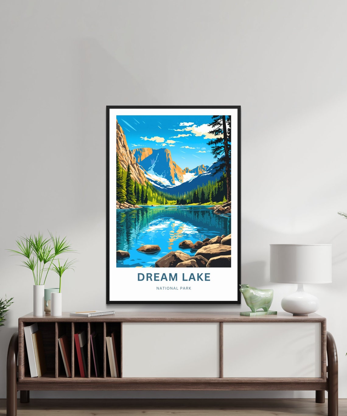 Dream Lake National Park Mountain Reflection Vintage Travel Poster - Image 2