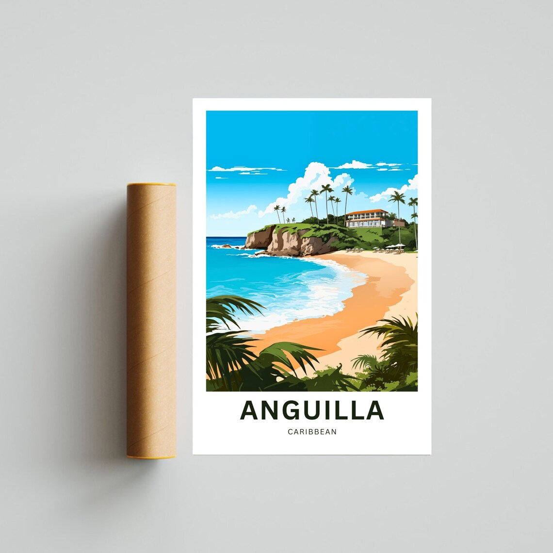 Anguilla Caribbean Curved Beach Cliff Hotel Vintage Travel Poster - Image 4