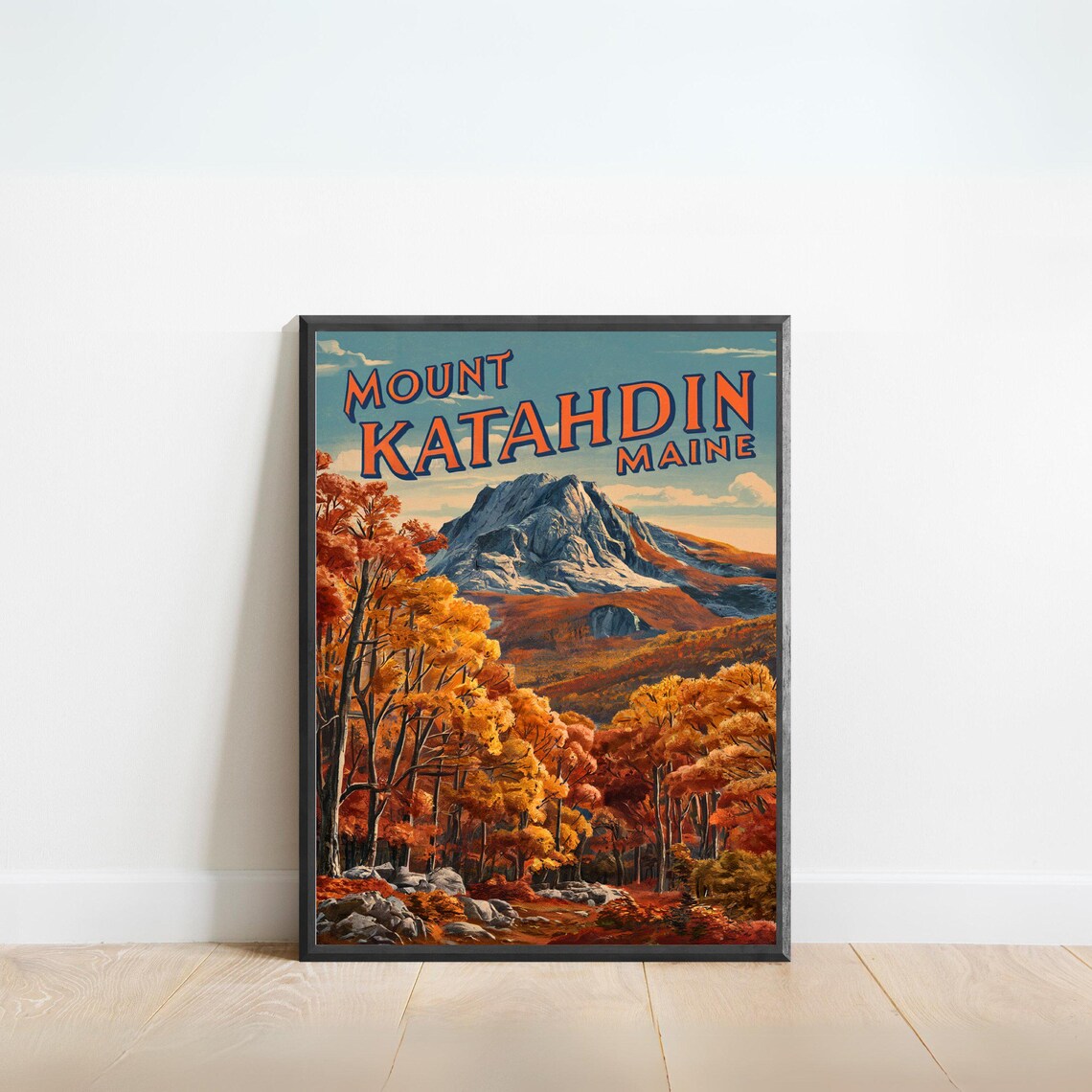 Mount Katahdin Vintage Travel Poster, Maine Wall Art