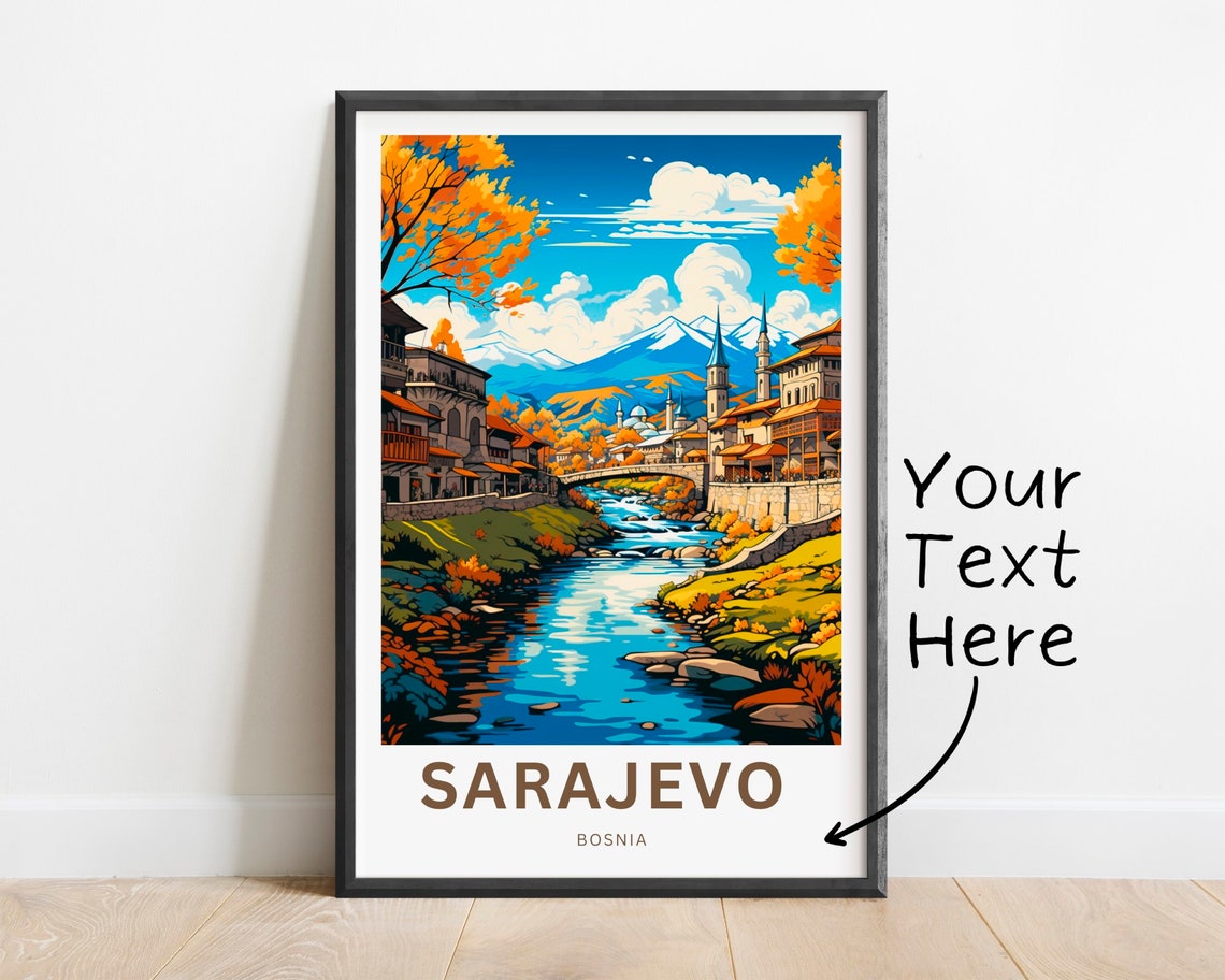 Sarajevo Bosnia Autumn Old Town River Personalized Travel Poster
