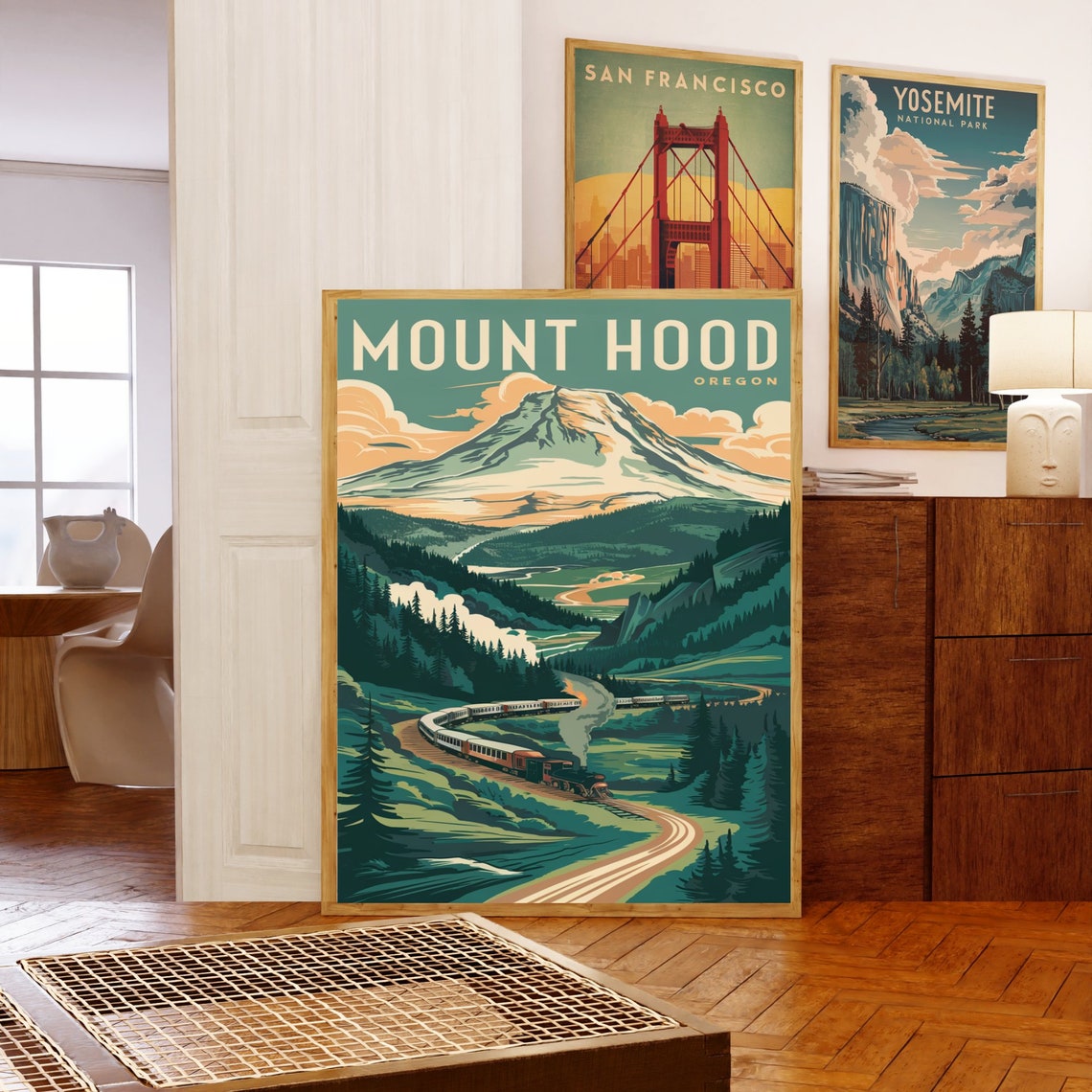 Mount Hood Oregon Vintage Travel Poster Steam Train Mountain View - Image 5