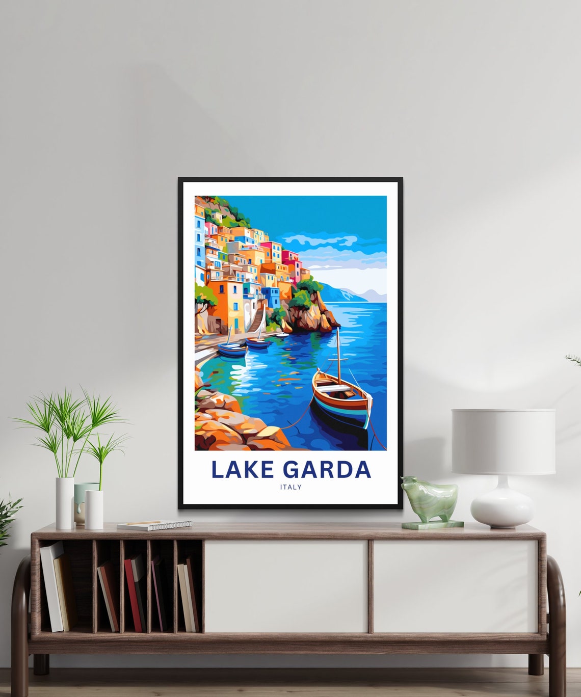 Lake Garda Italy Colorful Cliff Village Harbor Personalized Poster - Image 2
