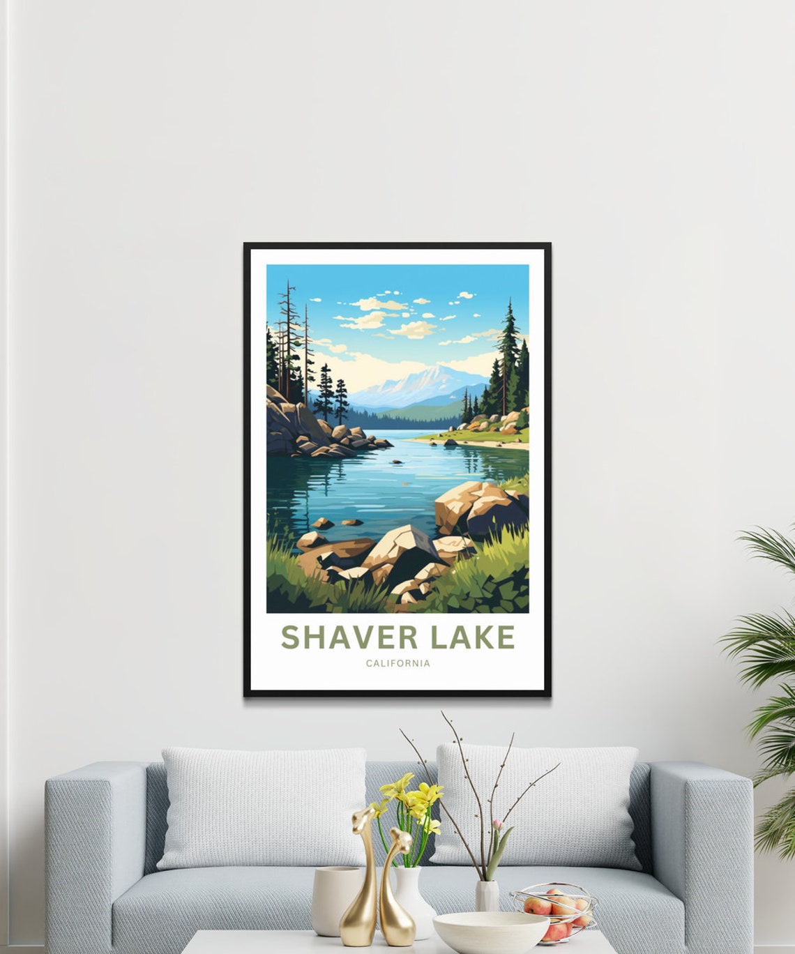 Shaver Lake California Grassy Lakeshore Custom Text Travel Poster - Image 3