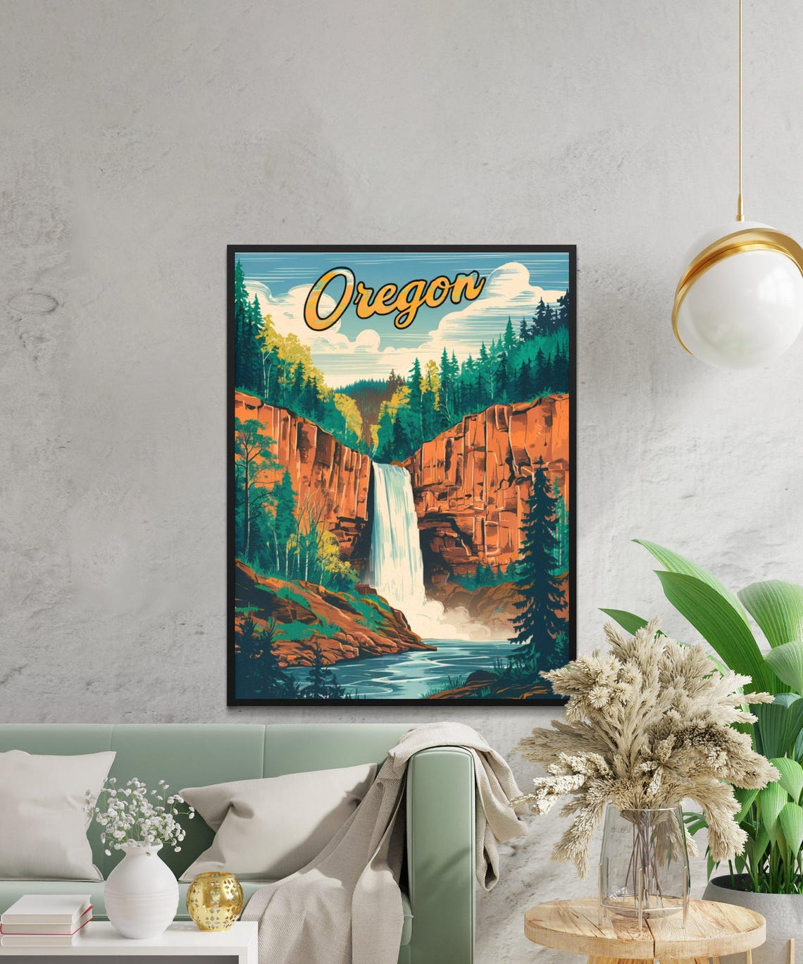 Oregon Waterfall Canyon Red Rock Vintage Retro Travel Poster - Image 2