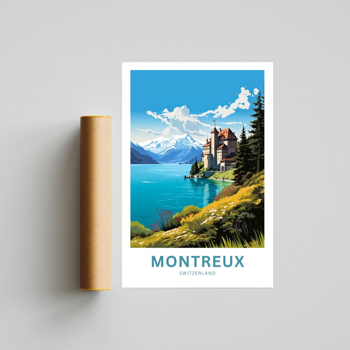 Personalized Montreux Switzerland Lakeside Castle Travel Poster - Image 4