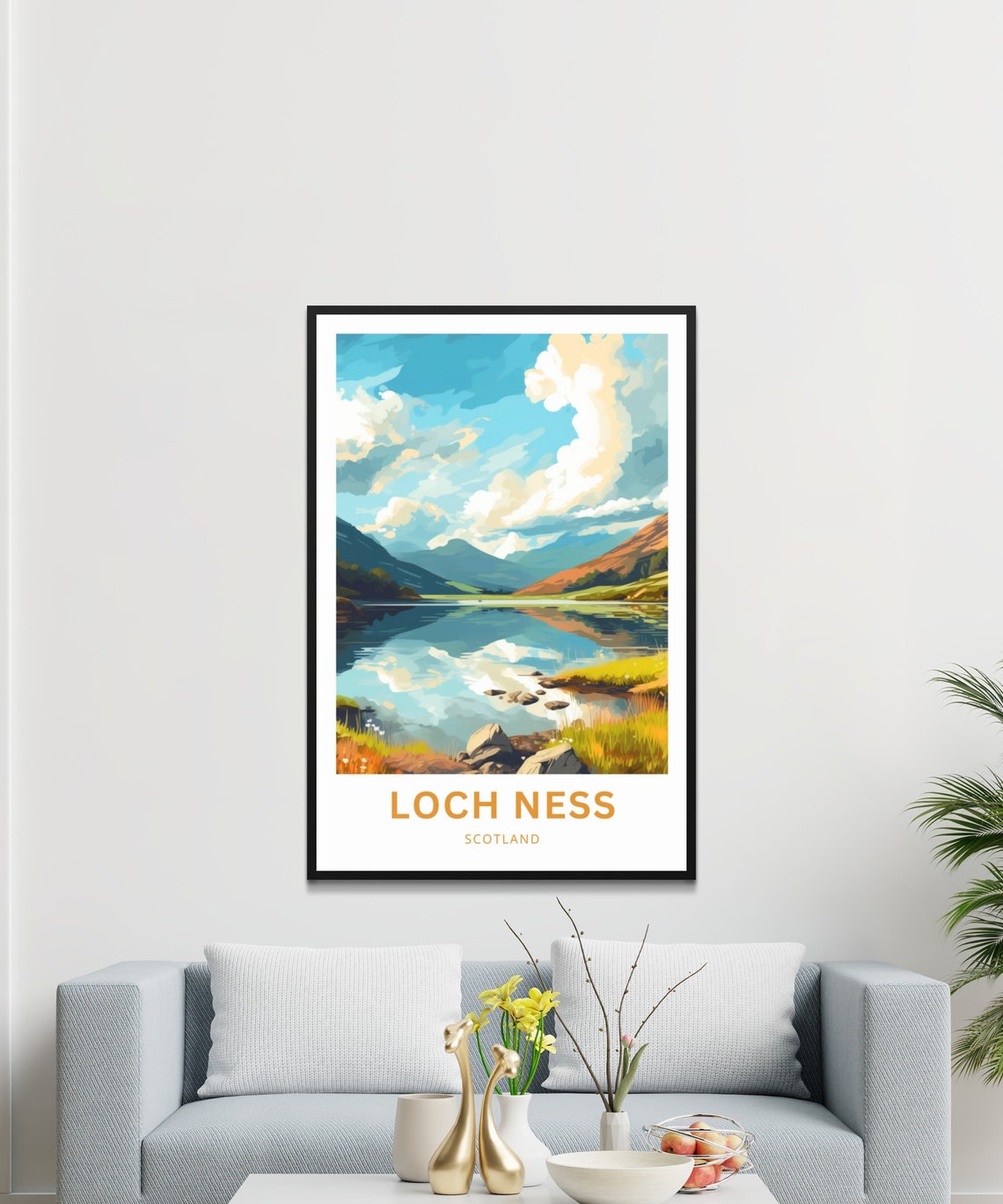 Loch Ness Scotland Mirror Calm Loch and Mountains Retro Poster - Image 3