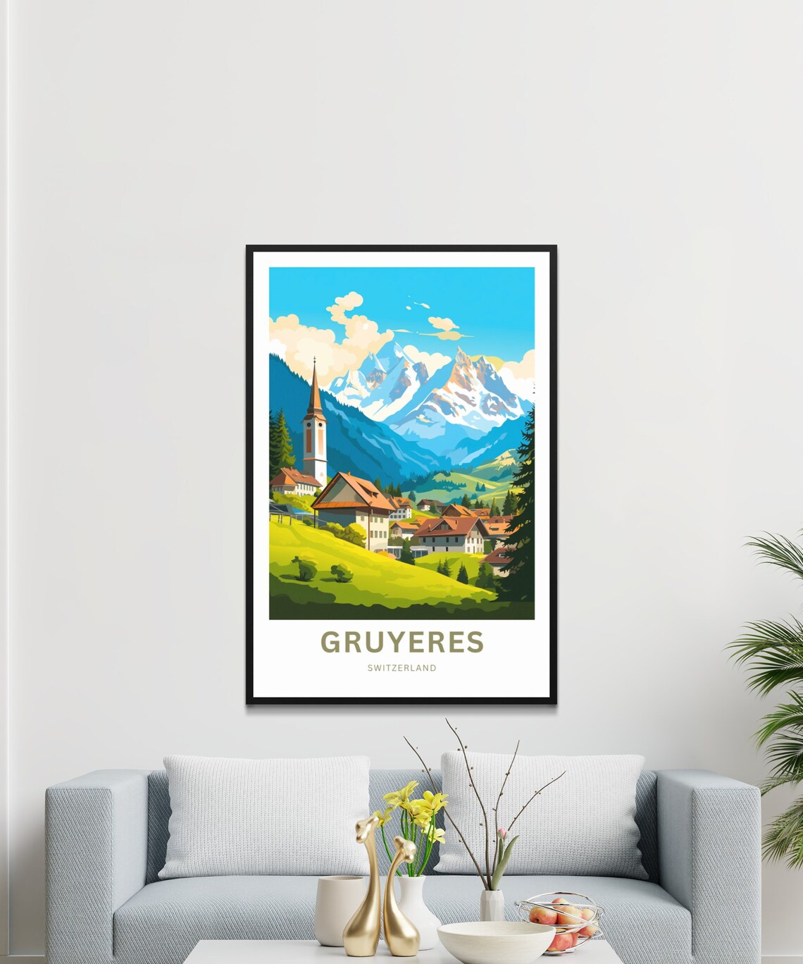 Gruyeres Switzerland Alpine Village Church Peaks Travel Poster - Image 3