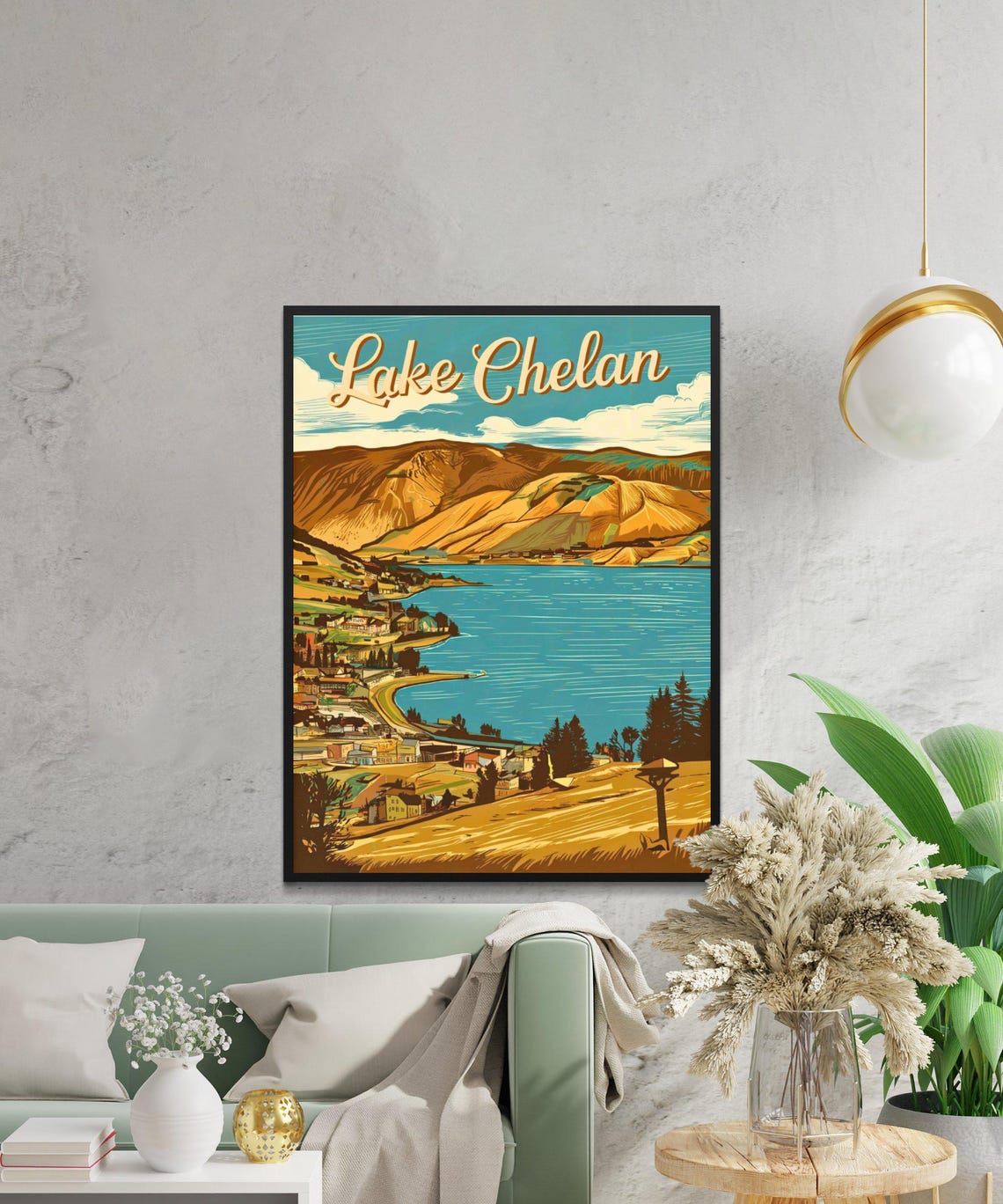 Lake Chelan Vintage Travel Poster Washington Beach Day With Boat Art - Image 3