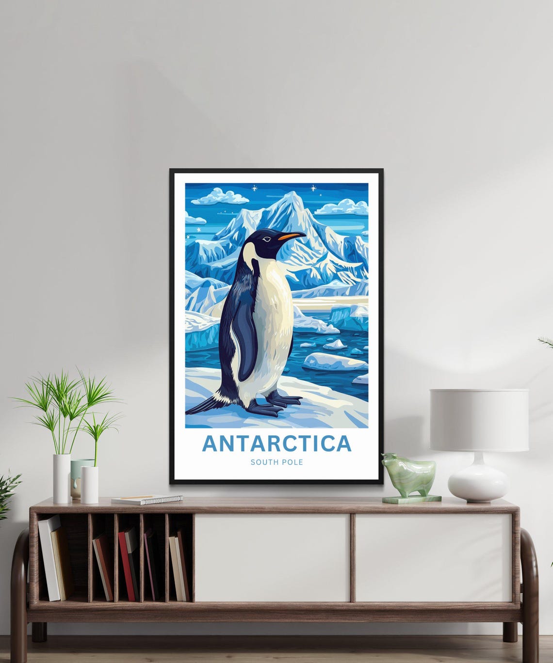 Antarctica South Pole King Penguin on Ice Before Snowy Peaks Poster - Image 4