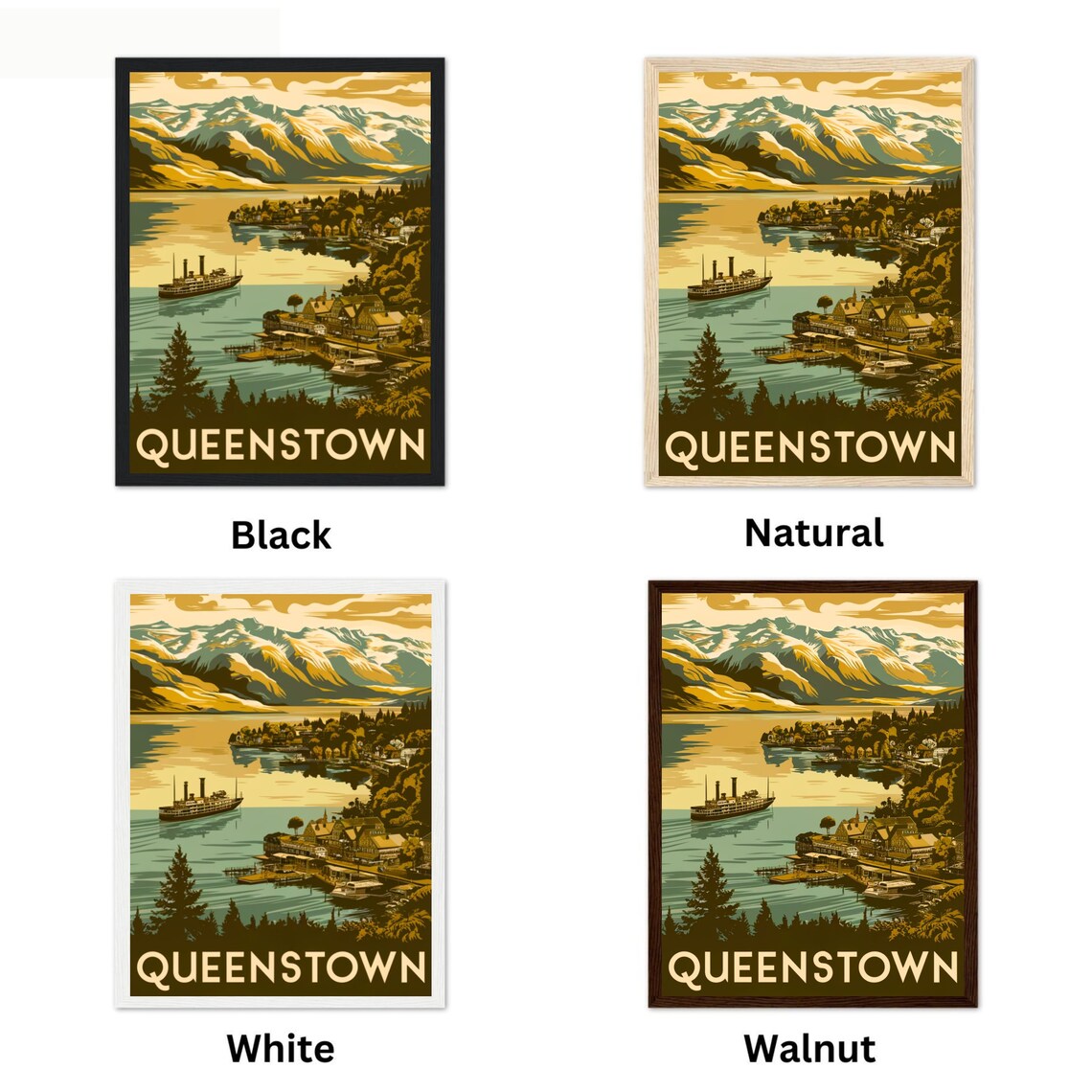 Queenstown New Zealand Vintage Steamship Mountain Lake Poster - Image 4