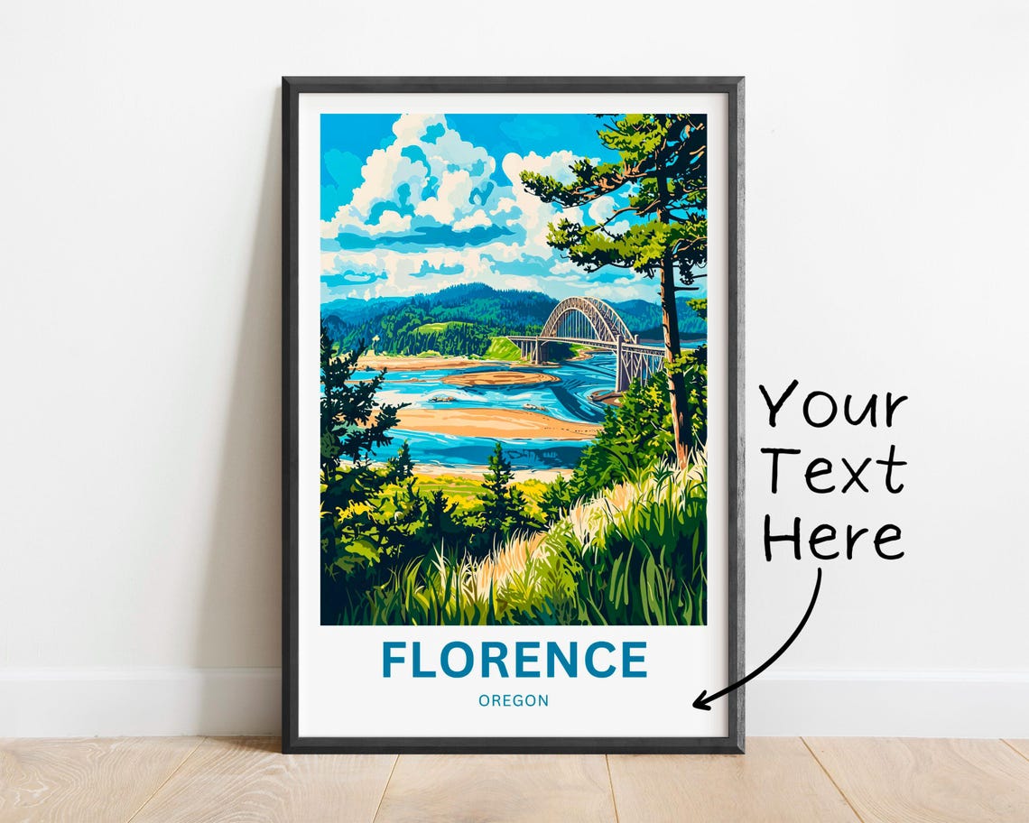 Florence Oregon Arched River Bridge Coastal Scenery Travel Poster - Image 3