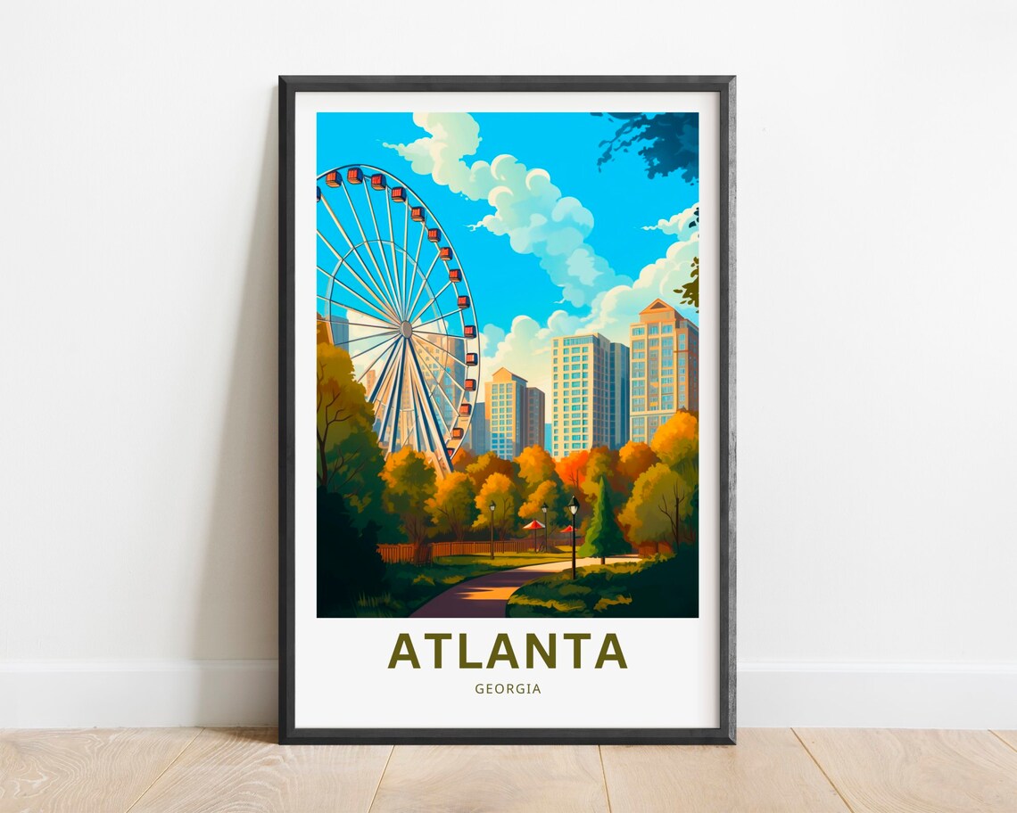 Atlanta Georgia Ferris Wheel Park Skyline Vintage Travel Poster