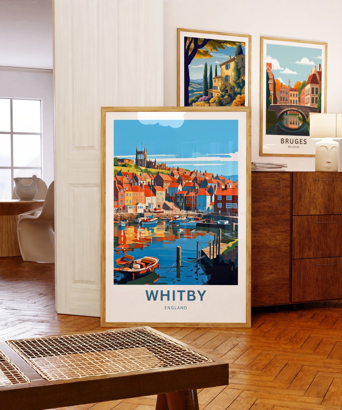 Personalized Whitby Harbor Abbey England Seaside Town Travel Poster - Image 5