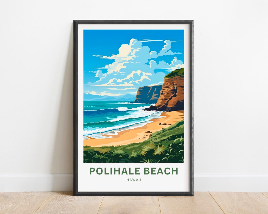 Polihale Beach Hawaii Cliffs Coast Kauai Ocean View Travel Poster