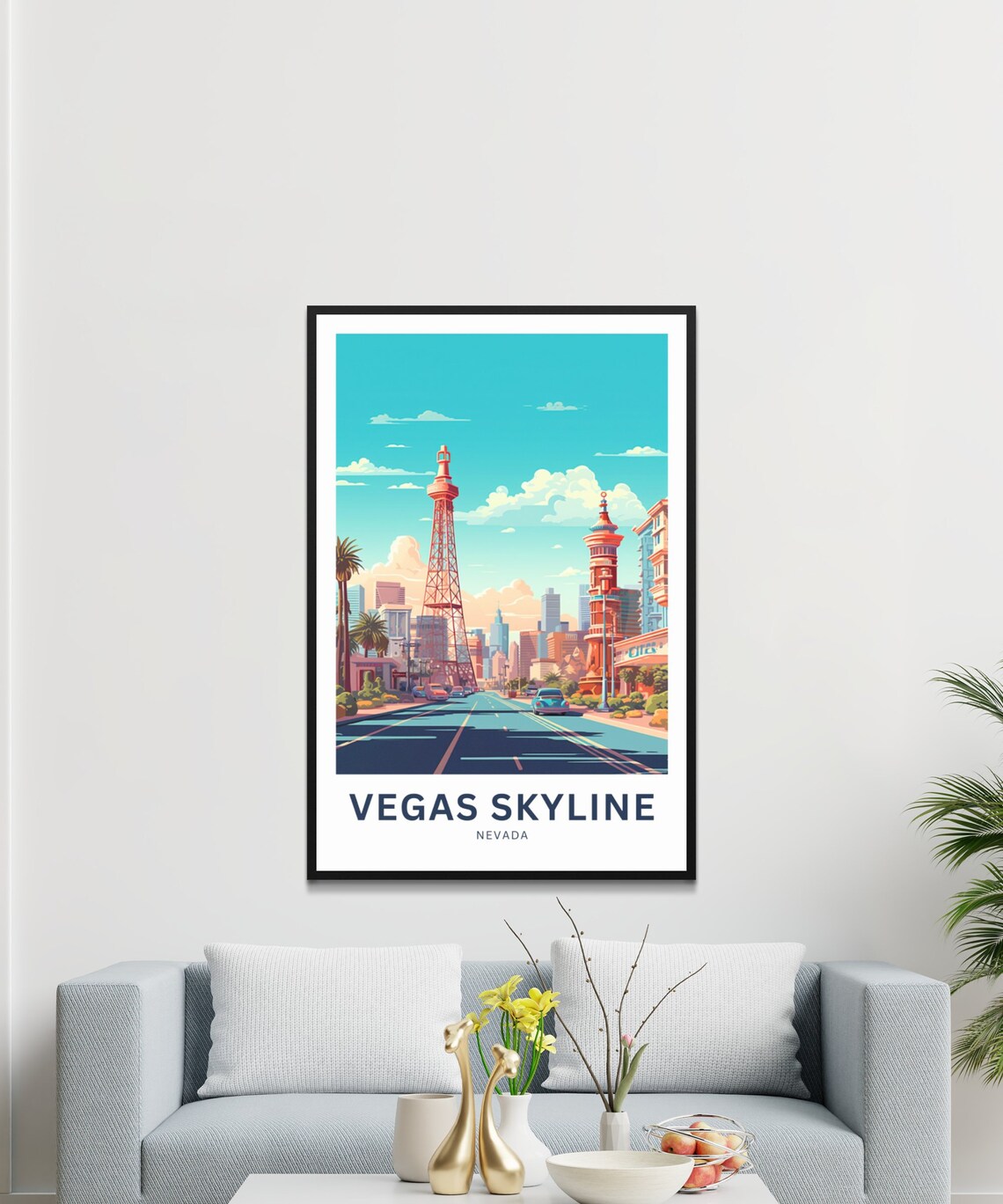 Vegas Skyline Nevada Strip Resort Towers Teal Sky Travel Poster - Image 3