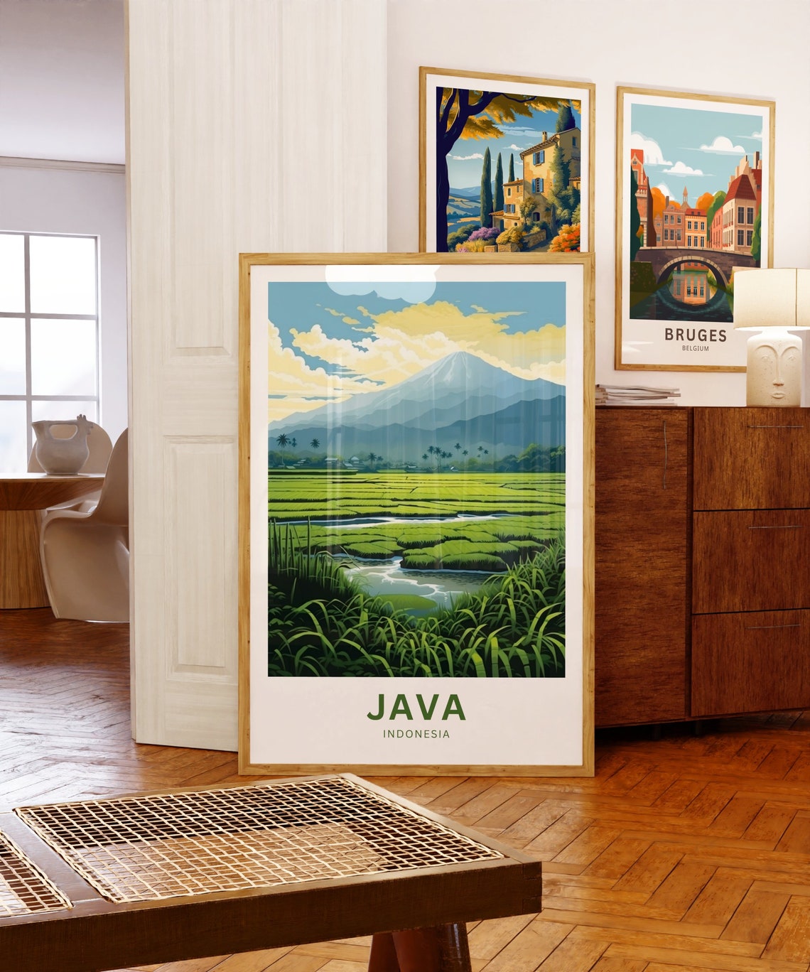 Java Indonesia Personalized Rice Paddy Fields Volcano Travel Poster - Image 5