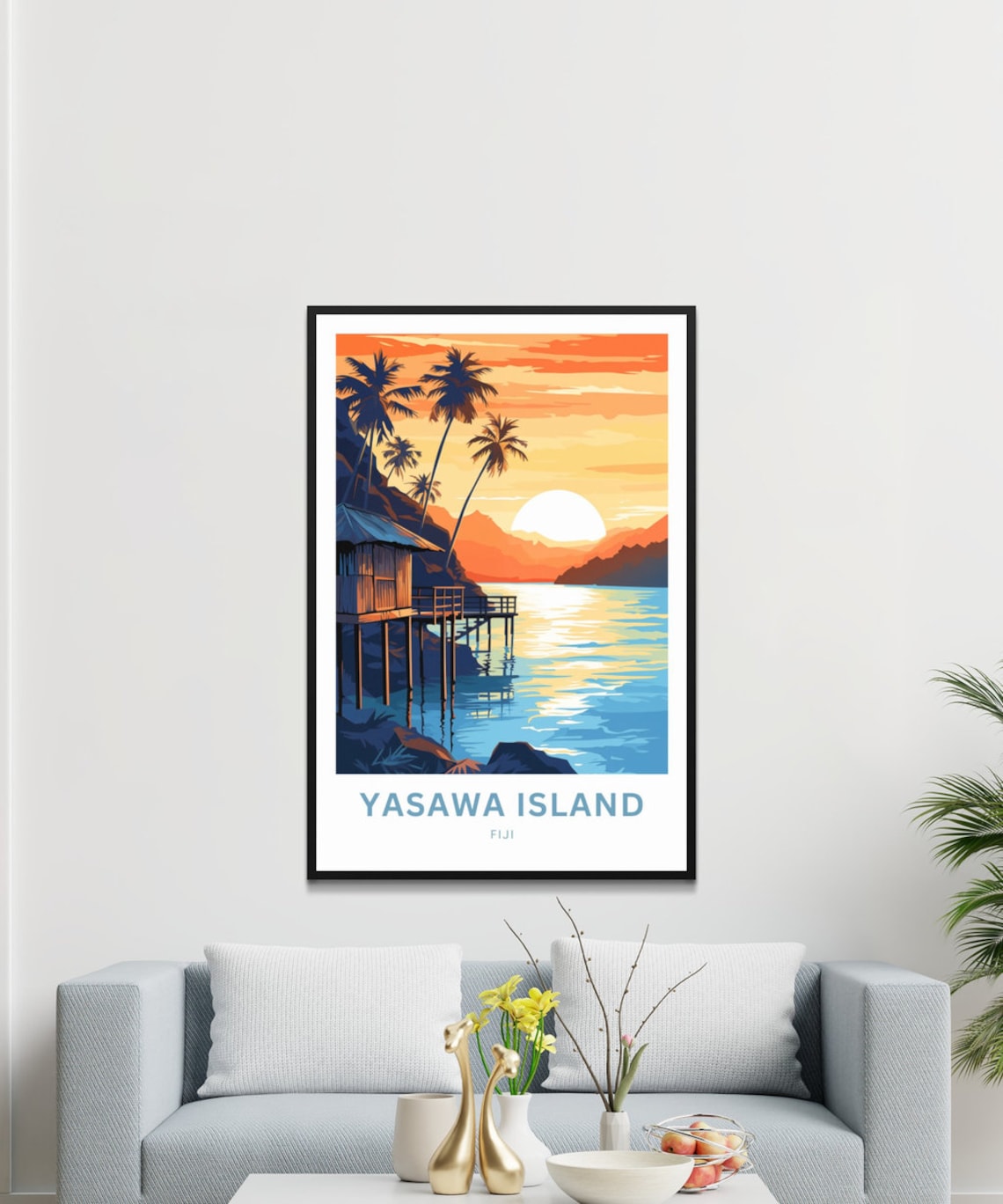 Yasawa Island Fiji Sunset Stilt Hut Ocean Custom Travel Poster - Image 3