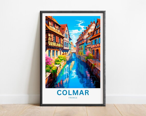 Colmar France Half Timbered Canal Houses Vintage Style Travel Poster