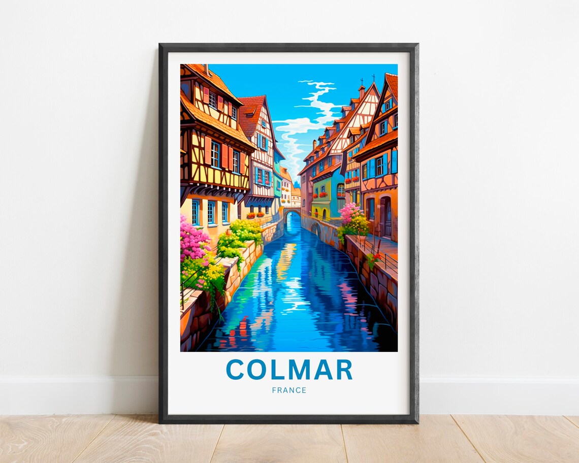 Colmar France Half Timbered Canal Houses Vintage Style Travel Poster