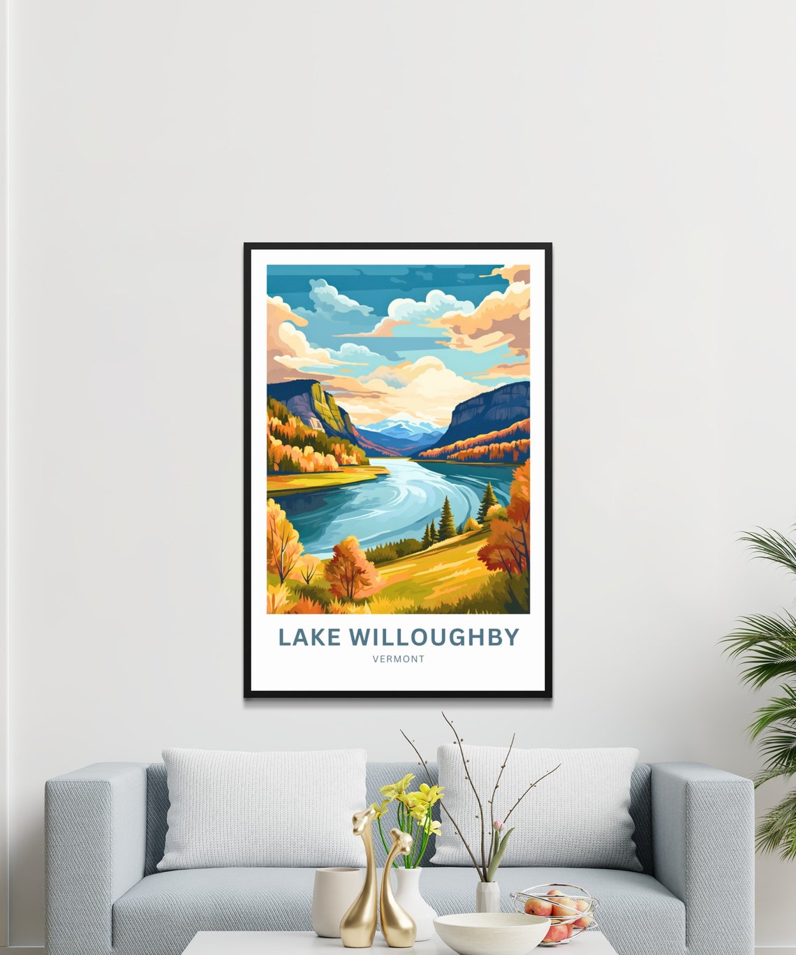 Personalized Lake Willoughby Vermont Autumn Lake Cliff Poster - Image 3