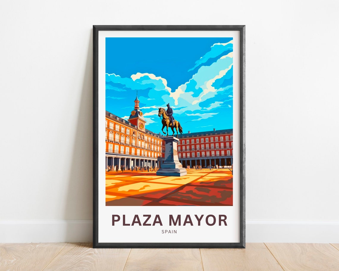 Plaza Mayor Madrid Spain Equestrian Statue Square Art Poster