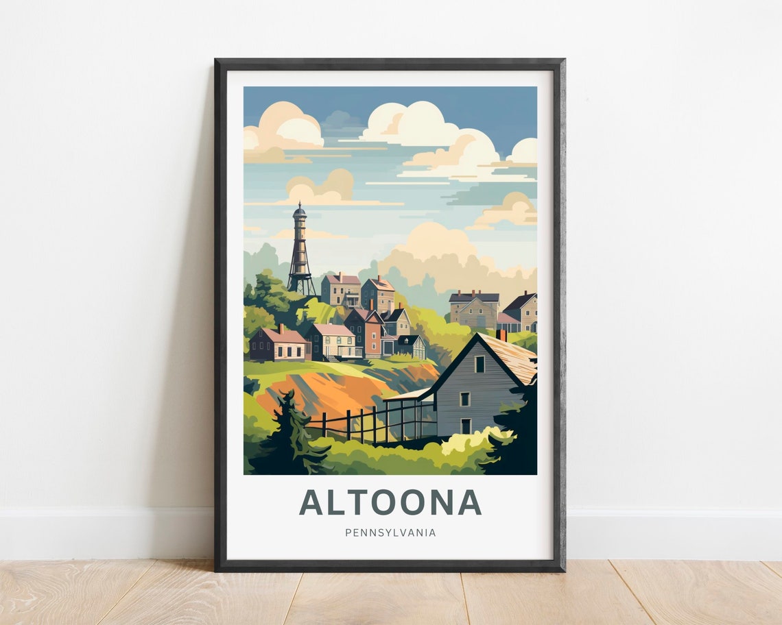 Altoona Pennsylvania Historic Hillside Town Railroad Era Travel Poster