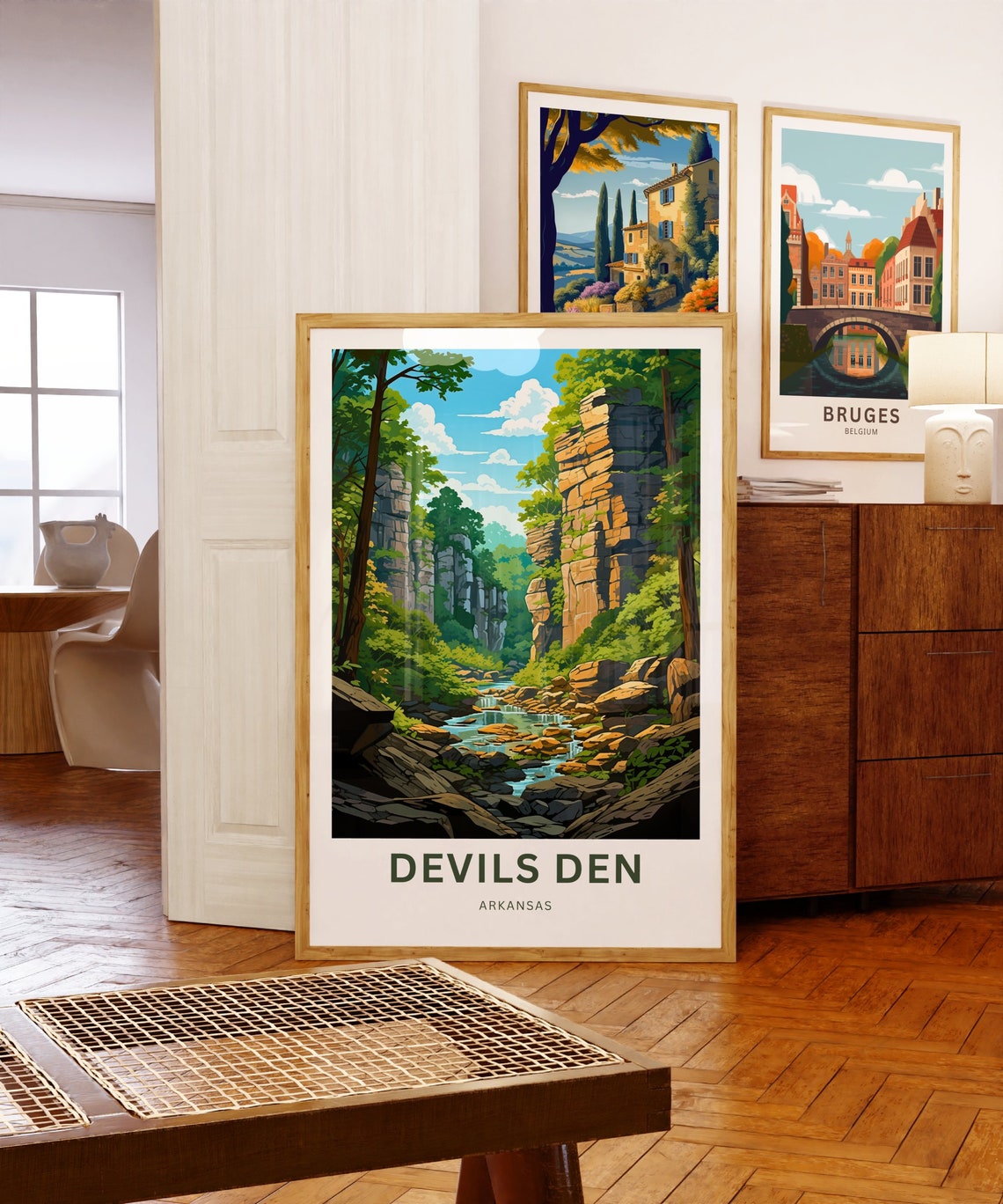 Devils Den Arkansas Canyon Creek Limestone Travel Illustration Poster - Image 5