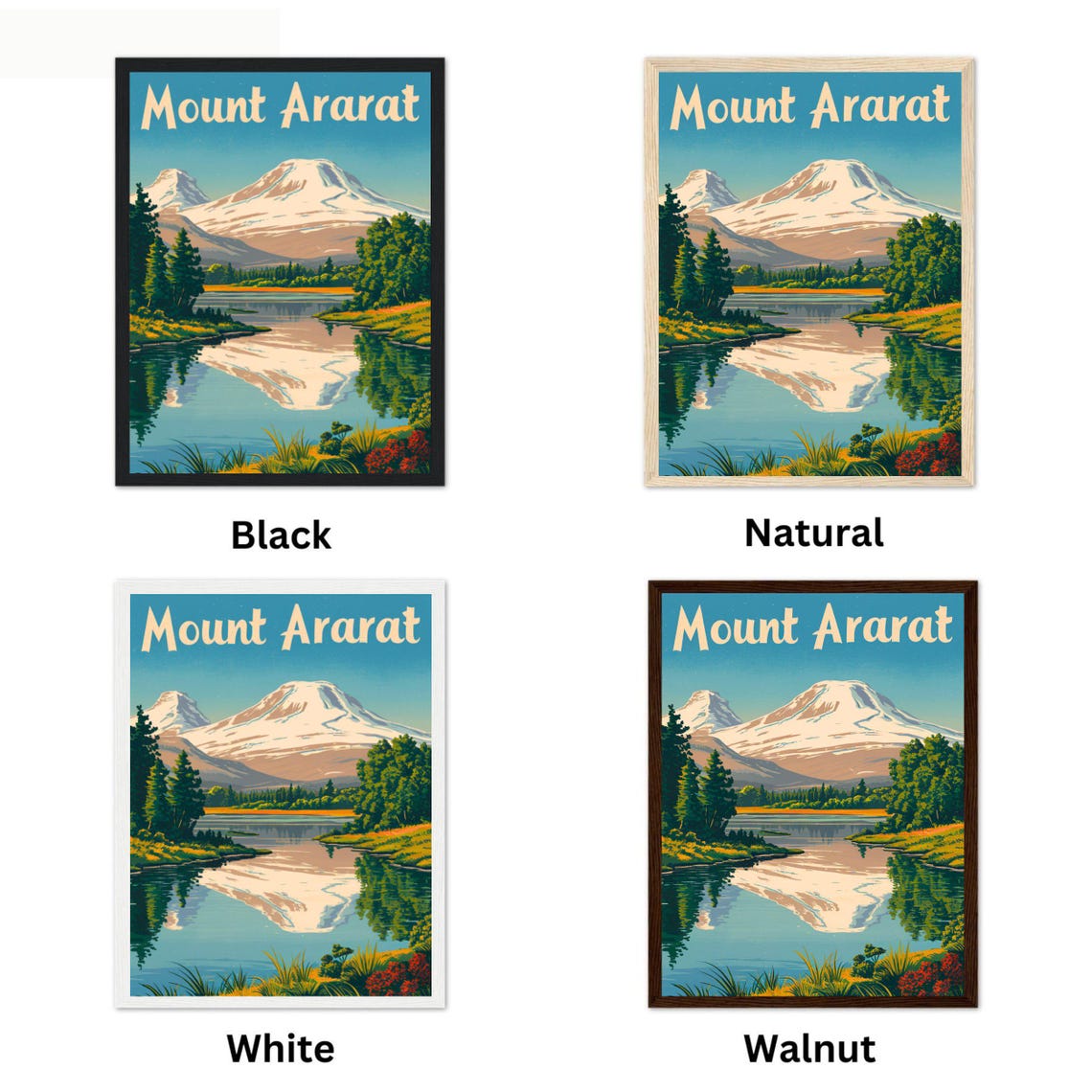 Mount Ararat Vintage Snow Capped Twin Peaks Lake Reflection Poster - Image 4