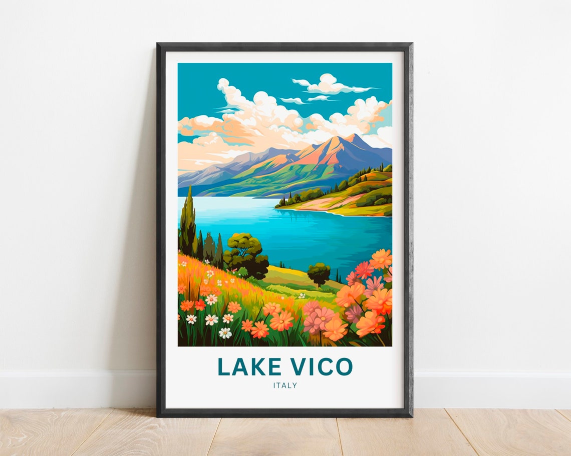 Lake Vico Italy Mountain Lake Wildflower Meadow Scenic Travel Poster