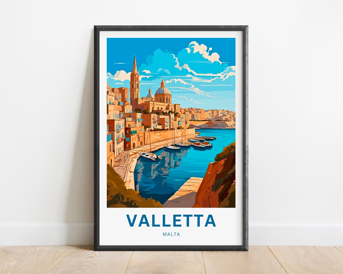 Valletta Malta Marina Boats Limestone City View Travel Poster
