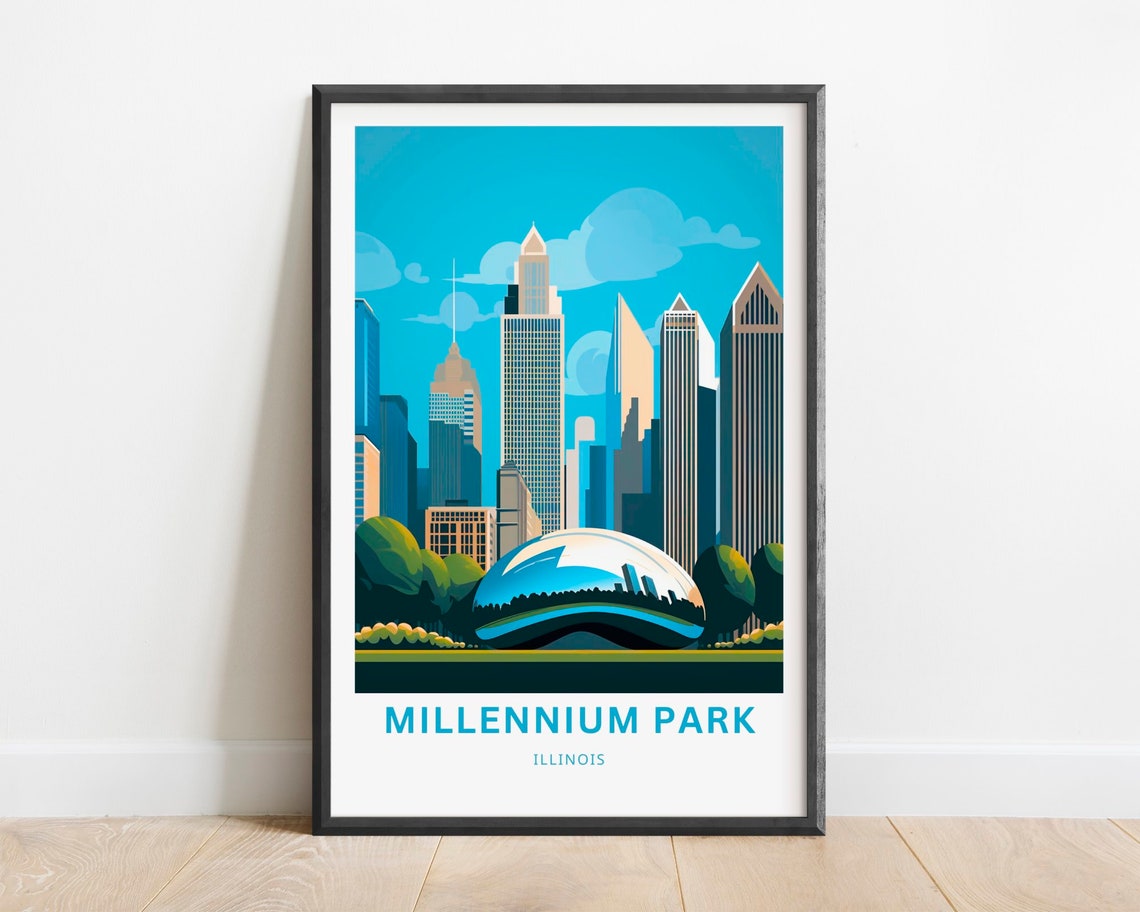 Millennium Park Illinois Chicago Cloud Gate Bean Skyline Poster
