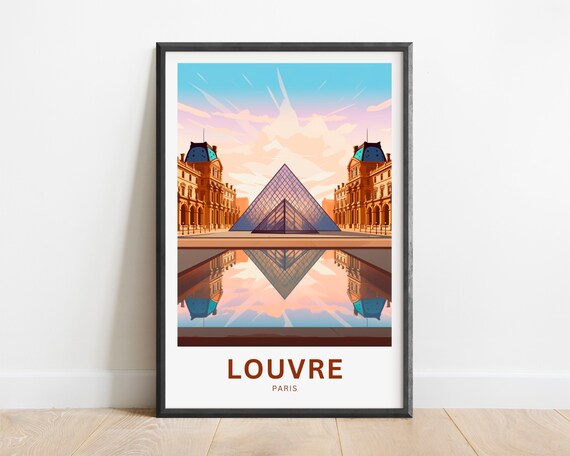 Louvre Paris Sunset Pyramid Reflection Courtyard Travel Poster