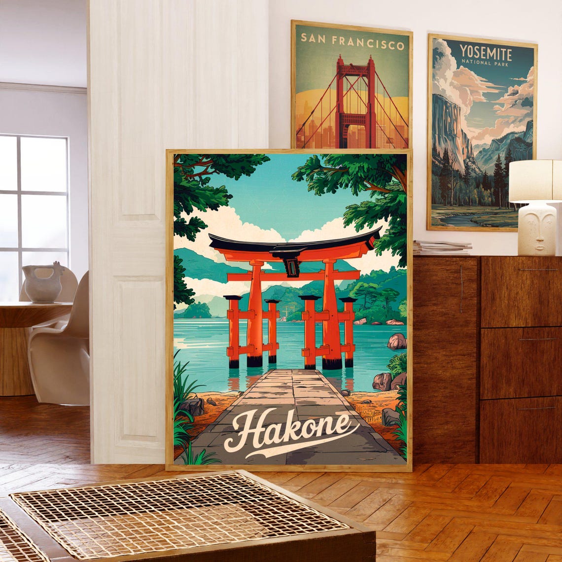 Hakone Japan Floating Torii Gate Stone Path Vintage Travel Poster - Image 5