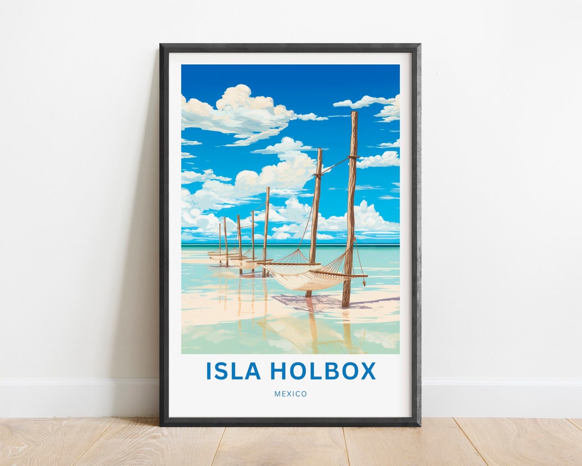 Isla Holbox Mexico Beach Hammocks Over Turquoise Water Poster