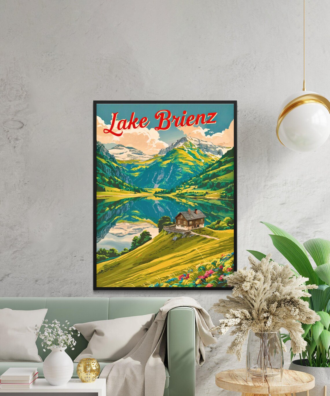 Lake Brienz Hilltop Chalet Mirror Lake Vintage Travel Poster - Image 3