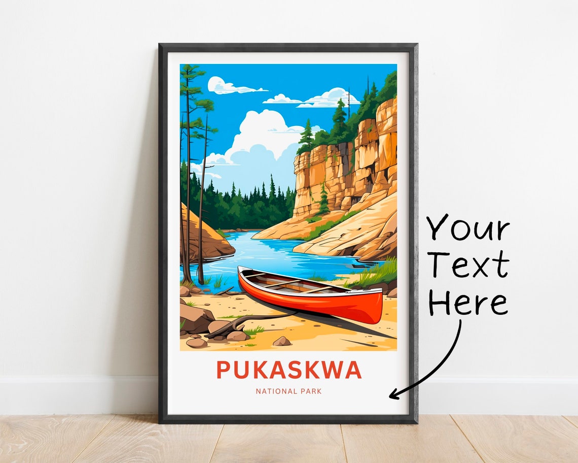 Personalized Pukaskwa National Park Red Canoe Custom Text Poster
