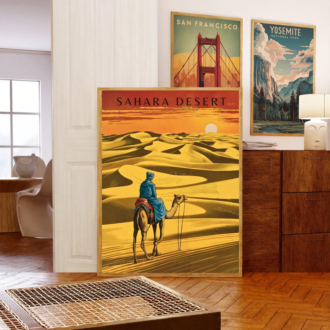 Sahara Desert Camel Rider Golden Dunes Vintage Travel Poster - Image 5