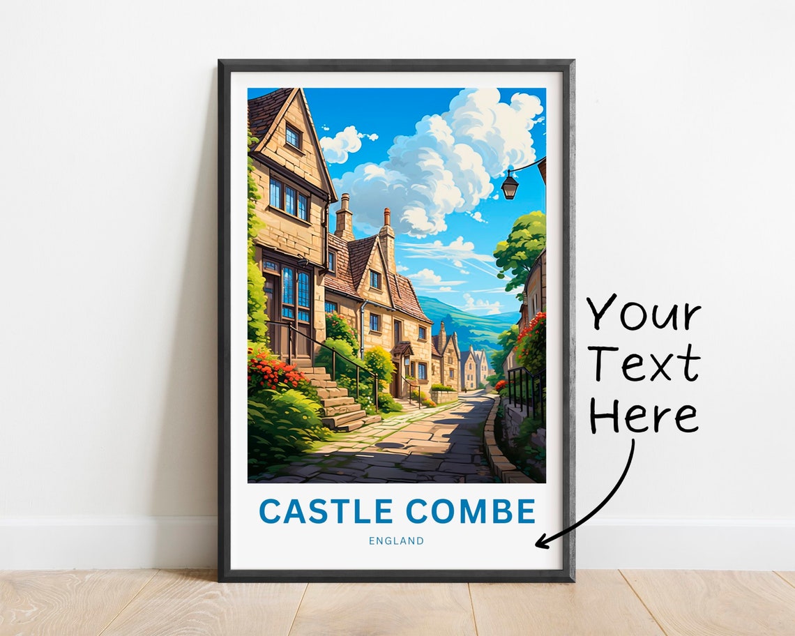 Castle Combe England Cobblestone Street Cottage Personalized Poster