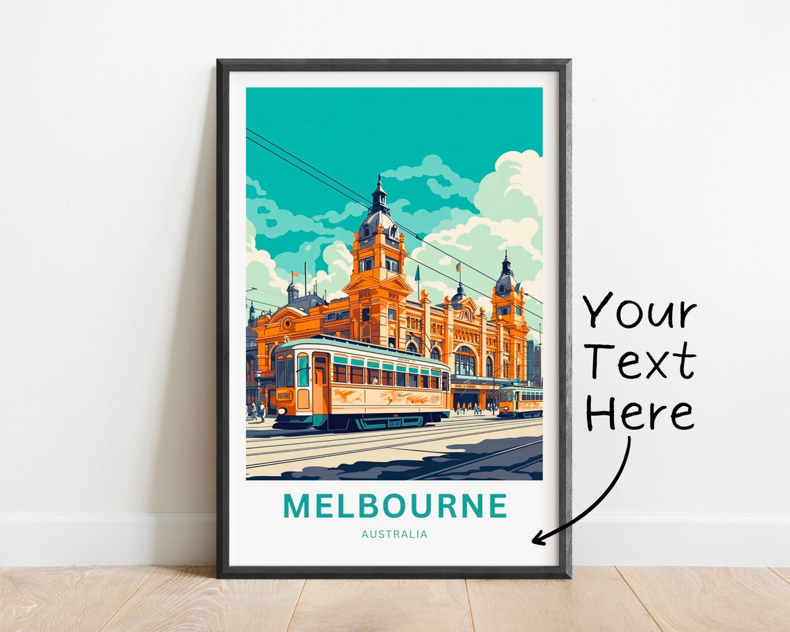 Melbourne Australia Historic Station Trams City Scene Poster