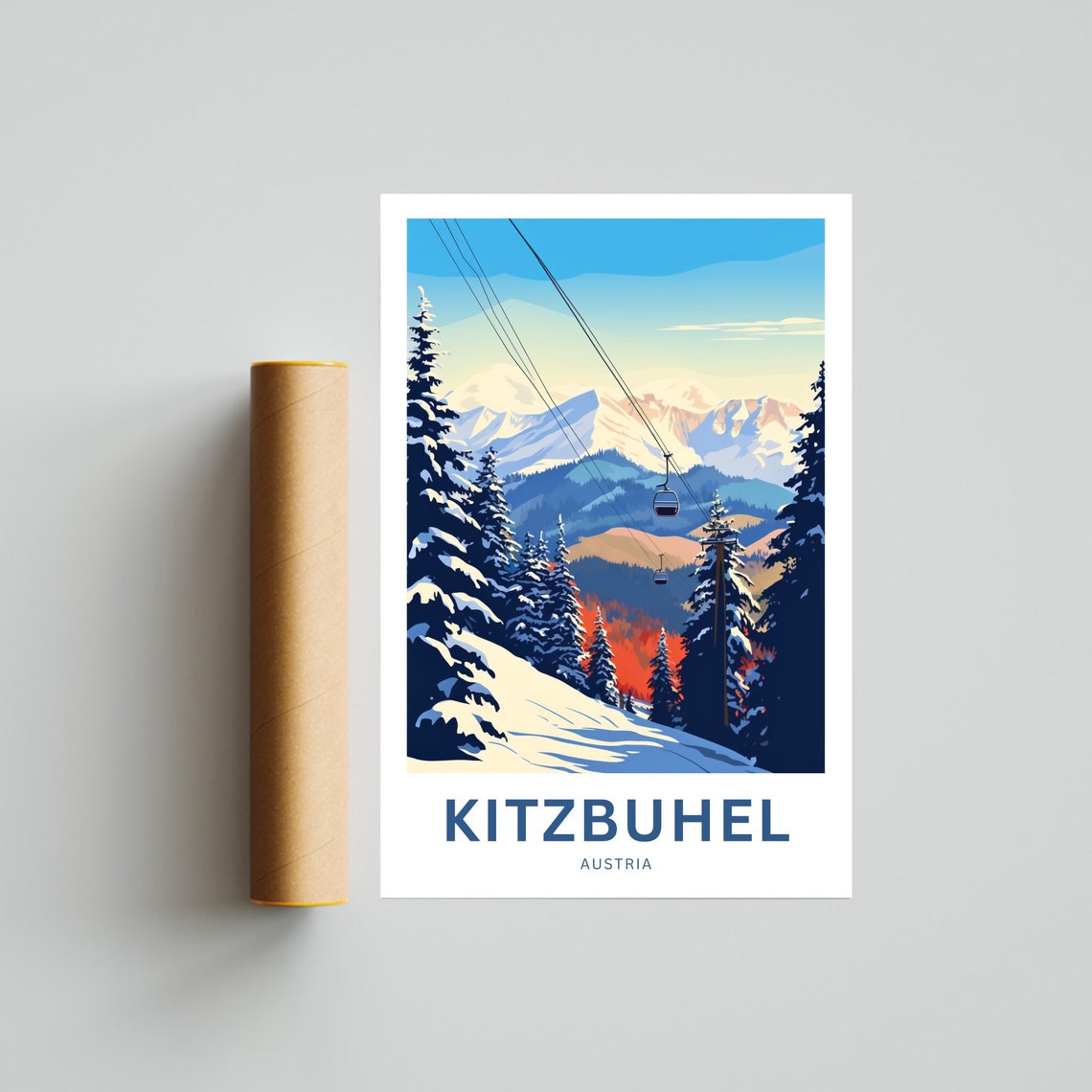 Kitzbuhel Austria Gondola Ride Snowy Slopes Personalized Travel Poster - Image 4